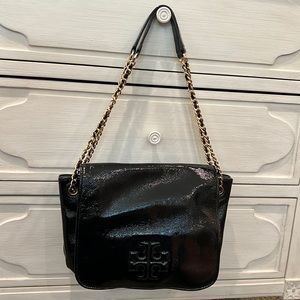 Tory Burch Charlie Black patent flap shoulder bag